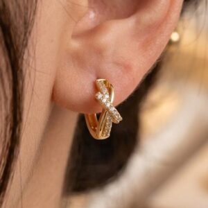 Gold Criss Cross Huggie Hoop Earrings
